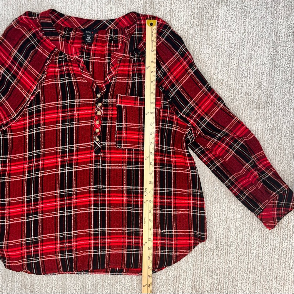 INTRO Pucker Plaid Point Collar Long Sleeve
Button Front Swing Women’s Blouse - Picture 8 of 8
